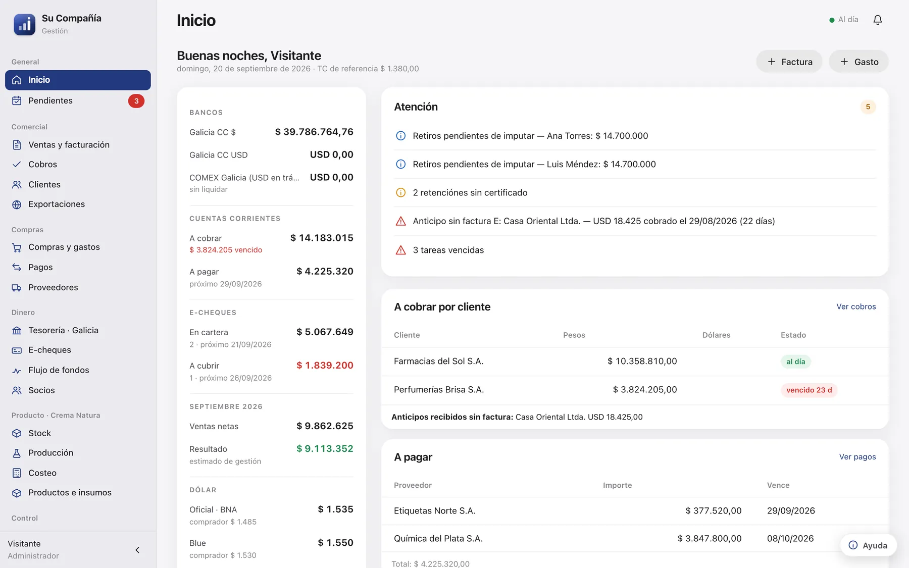 El tablero de inicio en el diseño Cupertino.